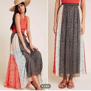 Anthropologie VERB Margot Pleated Floral Maxi Skirt Size‎ 10 made in India